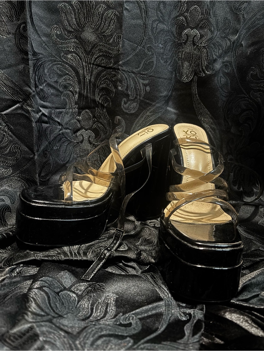 Yoki Black Clear-Strap Platform Heels